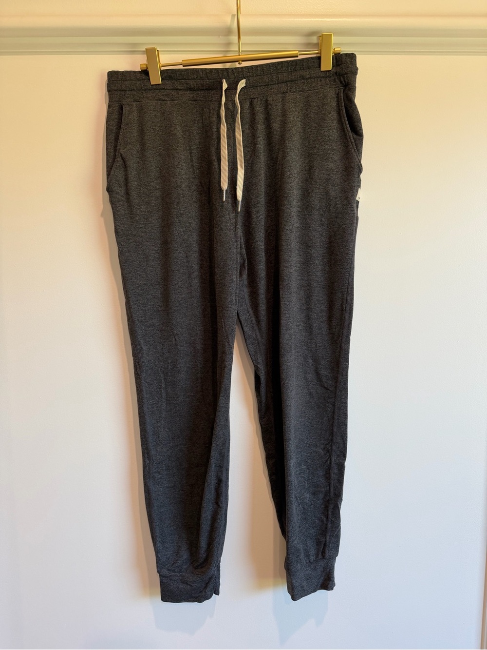 Vuori Dark Charcoal Slim Fit Jogger Pants with White Drawstring